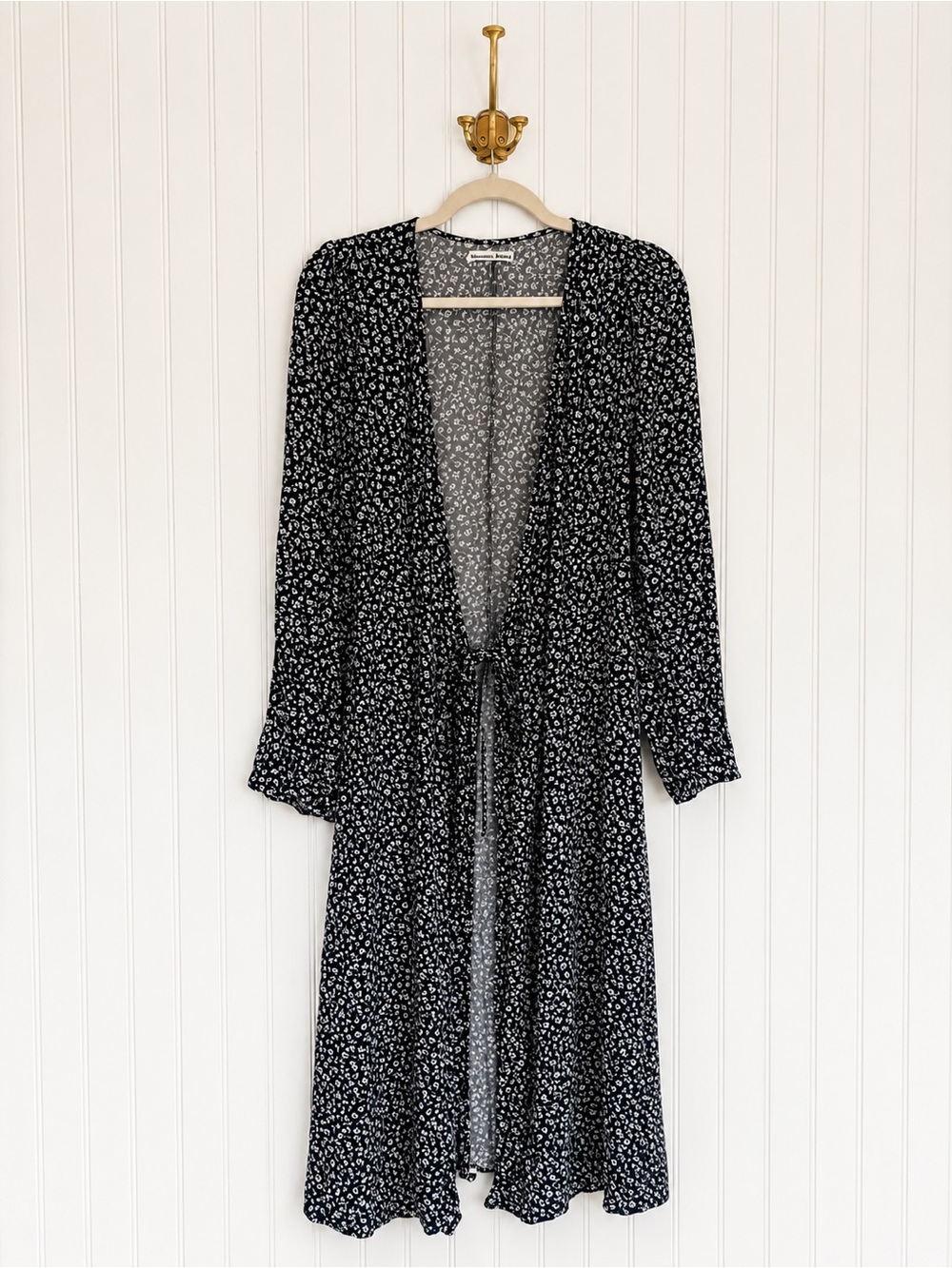 Reformation Jeans M Navy Floral Long Duster Robe Tie Front Boho Cottagecore